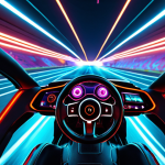 **

A vibrant, action-packed scene of an RC car race utilizing VR technology. The perspective is first-person, inside the cockpit of an RC car, speeding through a futuristic, neon-lit track. Emphasize speed, excitement, and advanced technology.

**